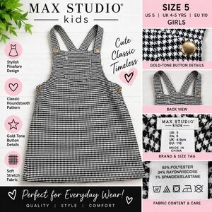 Max Studio Kids Girls Size 5 Houndstooth Pinafore Dress Jumper Gold Buttons
